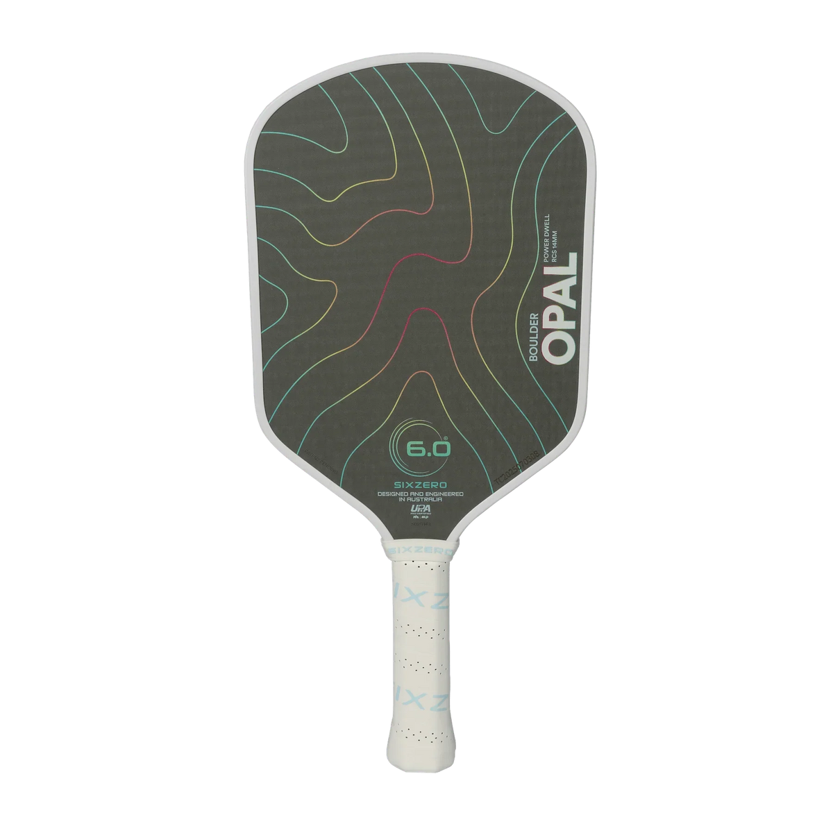 Six Zero Boulder Opal 14mm pickleball paddle in white