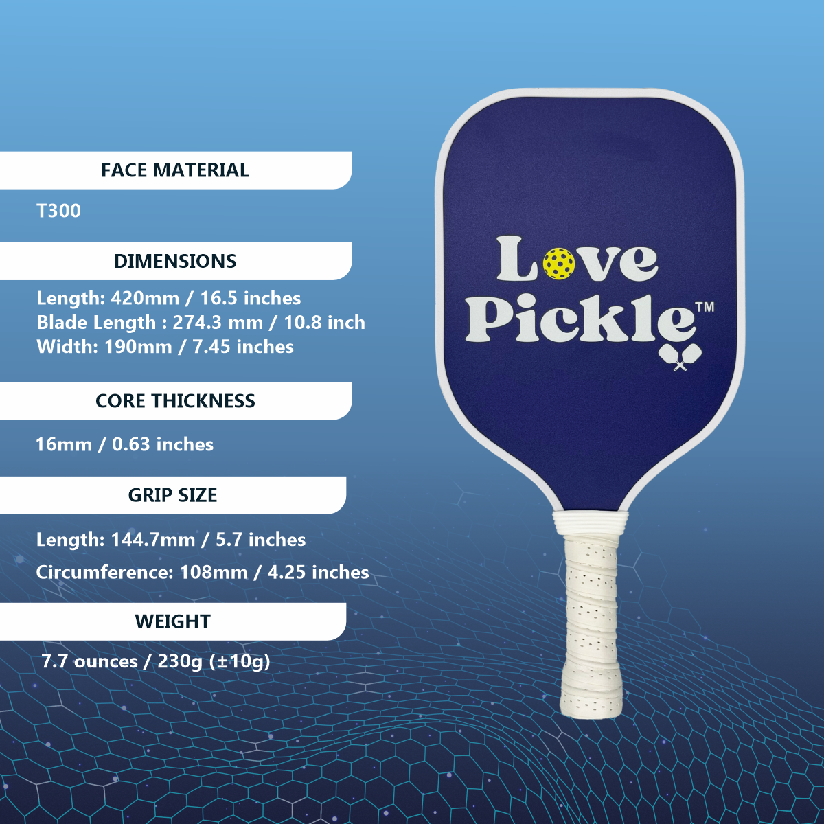 Love Pickle Adult Pickleball Paddle Dimensions