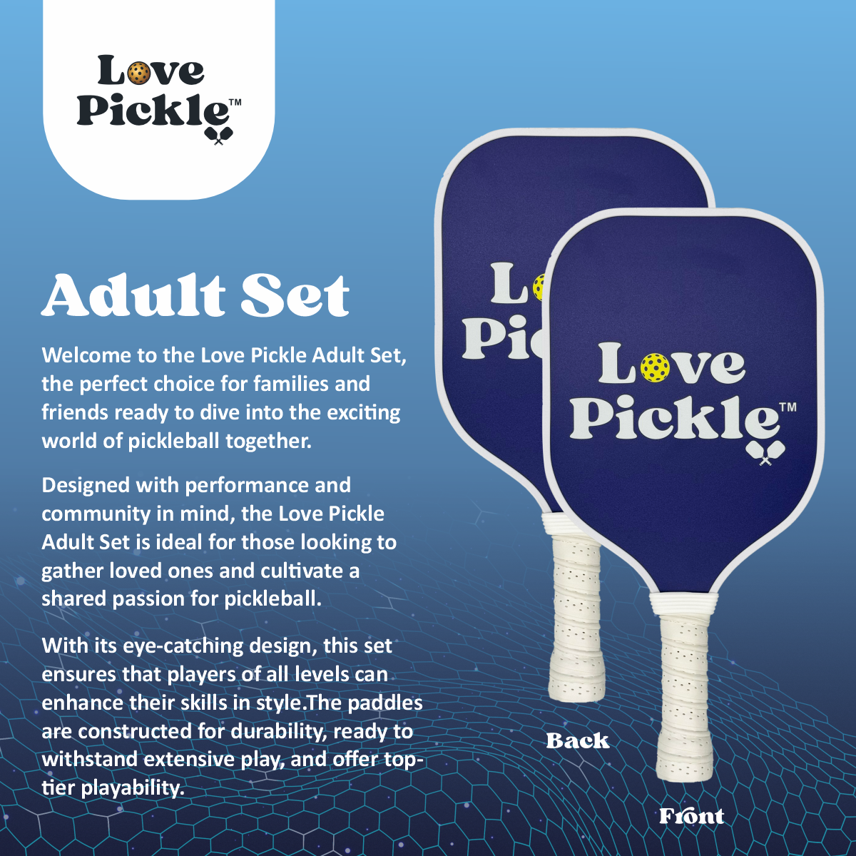 Love Pickle Adult Pickleball Paddles Set of 2 with full description