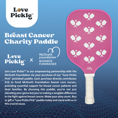 Love Pickle X McGrath Foundation Breast Cancer Pink Charity Paddle with description