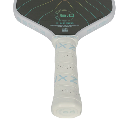 Six Zero Boulder Opal 14mm Pickleball Paddle (White), handle detail