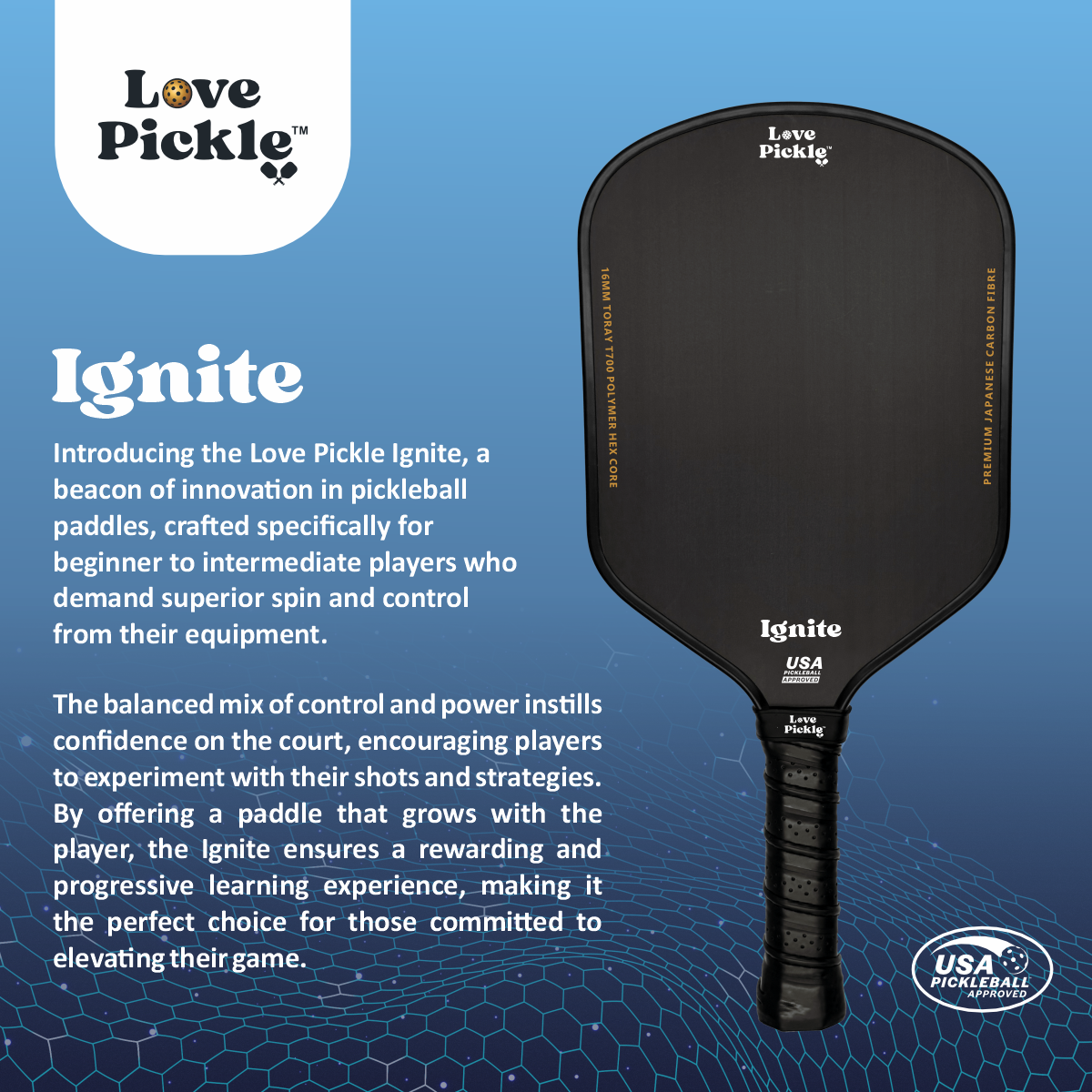 Love Pickle Ignite, The Ultimate Entry-level Pickleball Paddle with description