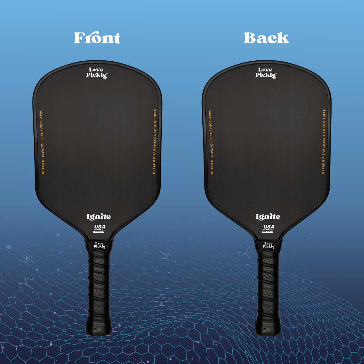 Love Pickle Ignite, The Ultimate Entry-level Pickleball Paddle Set of 2 front and back view