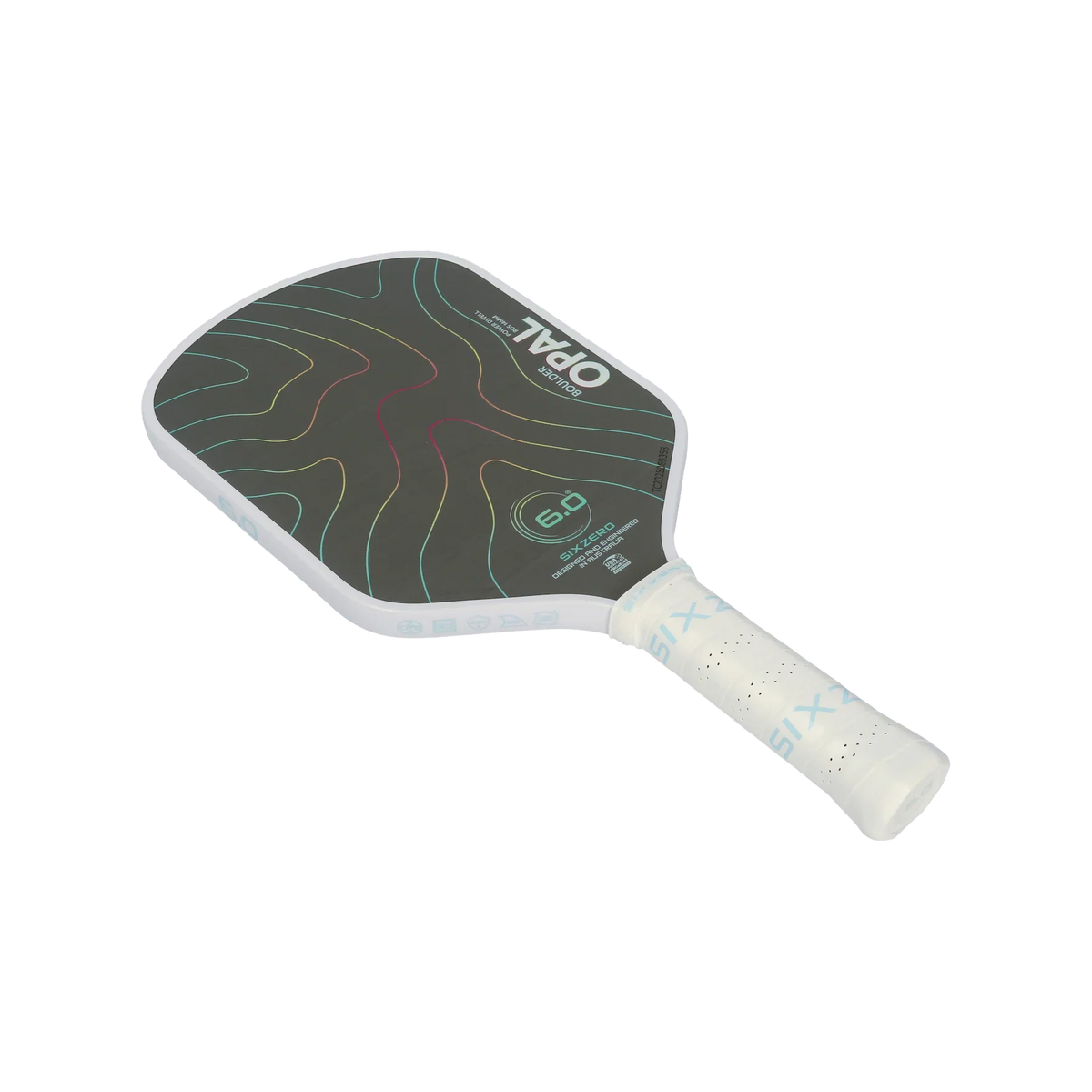 Six Zero Boulder Opal 14mm Pickleball Paddle (White), handle detail